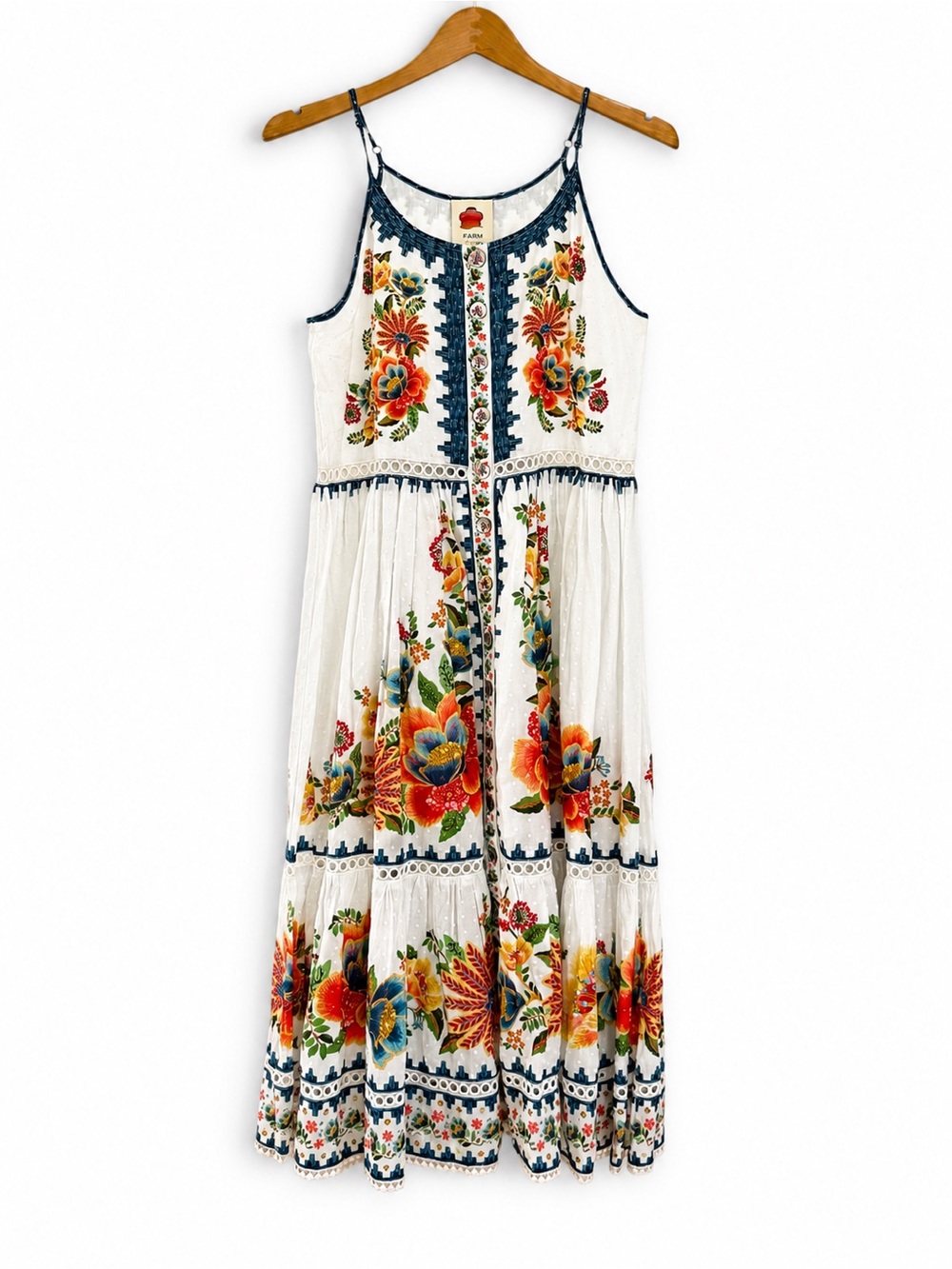 Farm Rio Delicate Garden midi sleeveless dress white Small NWT